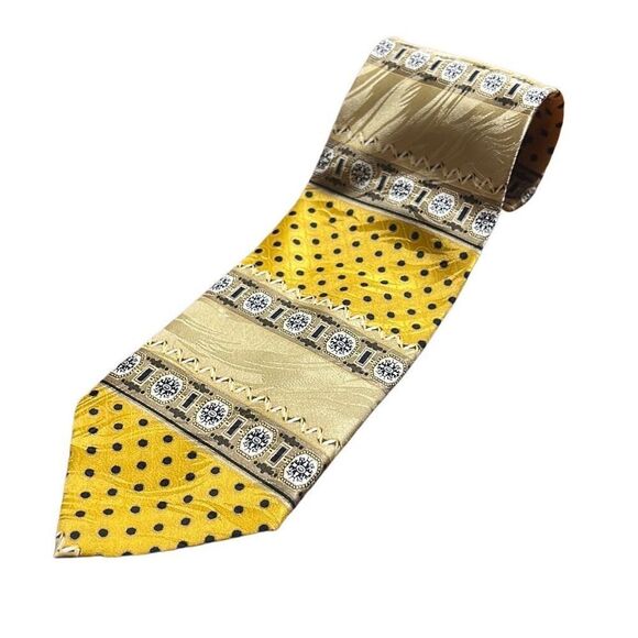 Gold Polka Dot Tie Patterned Formal Necktie Business Fashion Accessory - Picture 1 of 6
